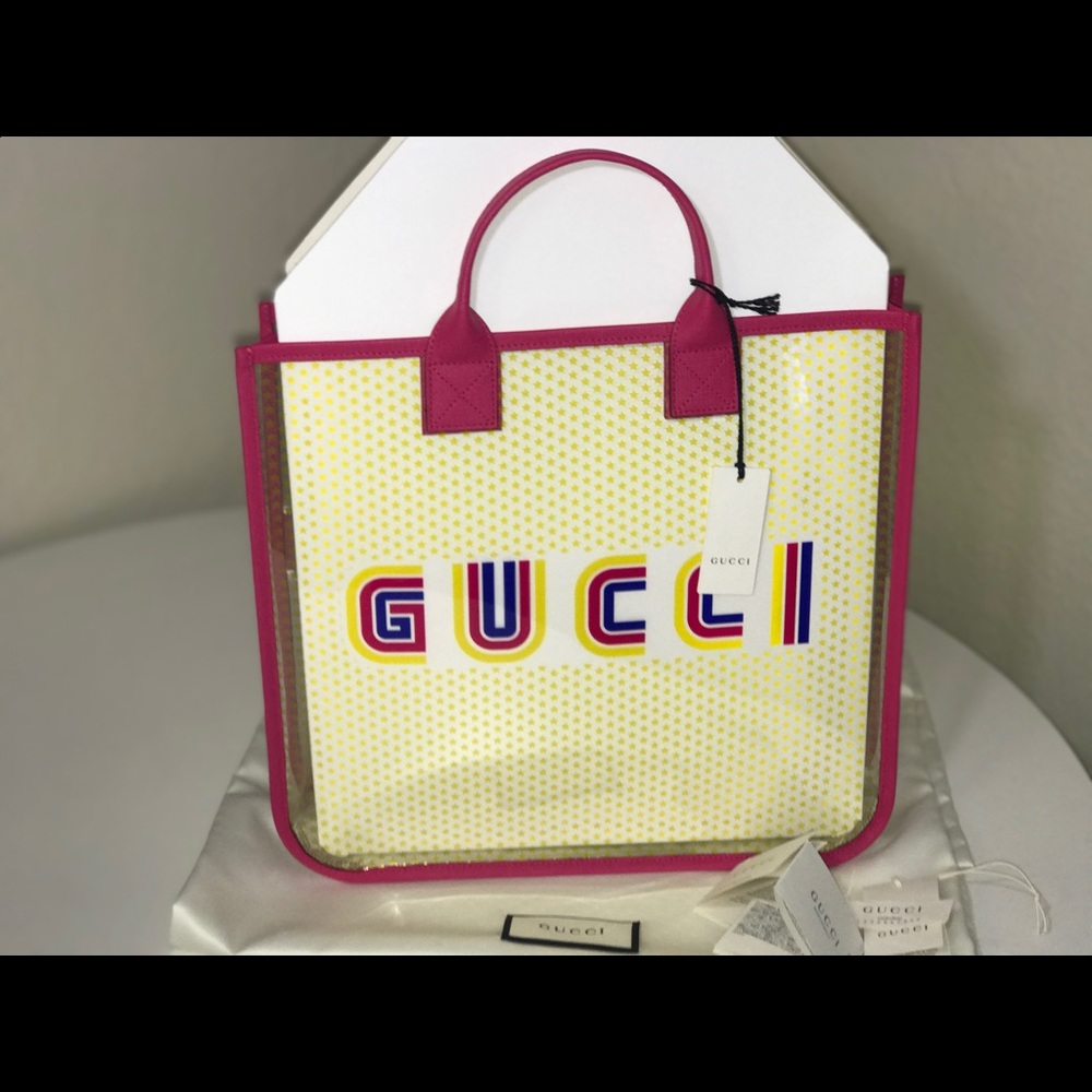 Authentic Gucci amour star vinyl mini tote Approximately 12.2” X 2.6” X 12.2”
